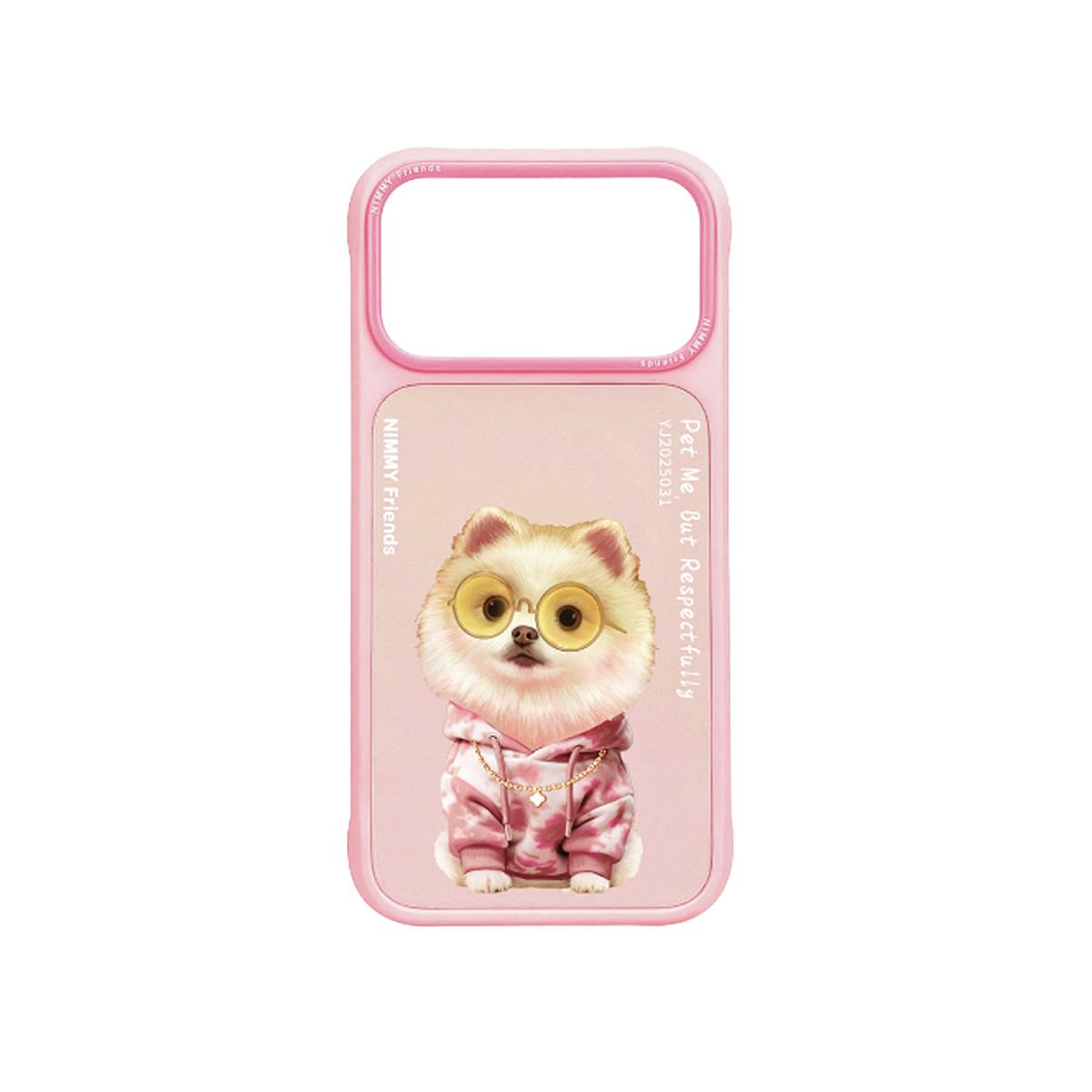 NIMMY iPhone 17 Pro Max Uyumlu Gerçek Nakış Gözlük ve Zincir Desenli Glasses Serisi Pomeranian Telefon Kılıfı