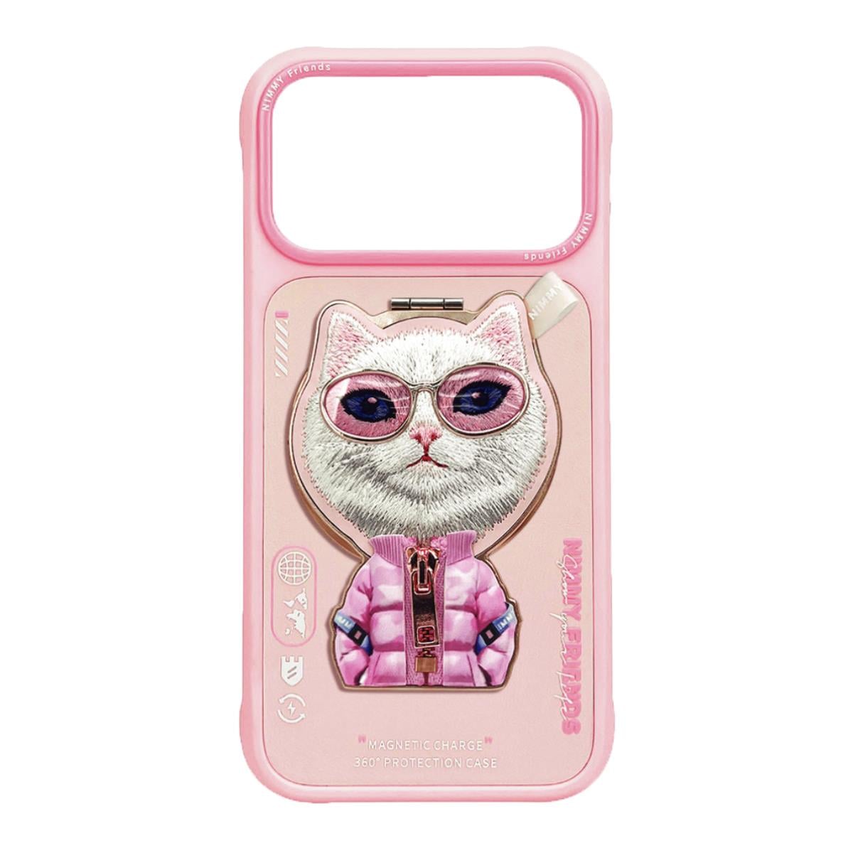 NIMMY iPhone 17 Pro Max Uyumlu MagSafe Özellikli Pembe Kedi Aparatlı Cool And Cute 2.0 Telefon Kılıfı