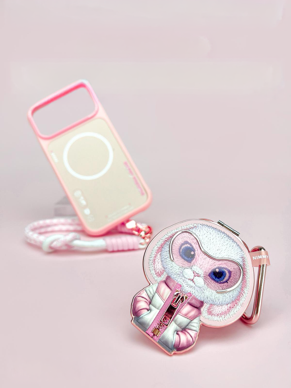 NIMMY iPhone 17 Pro Max Uyumlu MagSafe Özellikli Pembe Tavşan Aparatlı Cool And Cute 2.0 Telefon Kılıfı