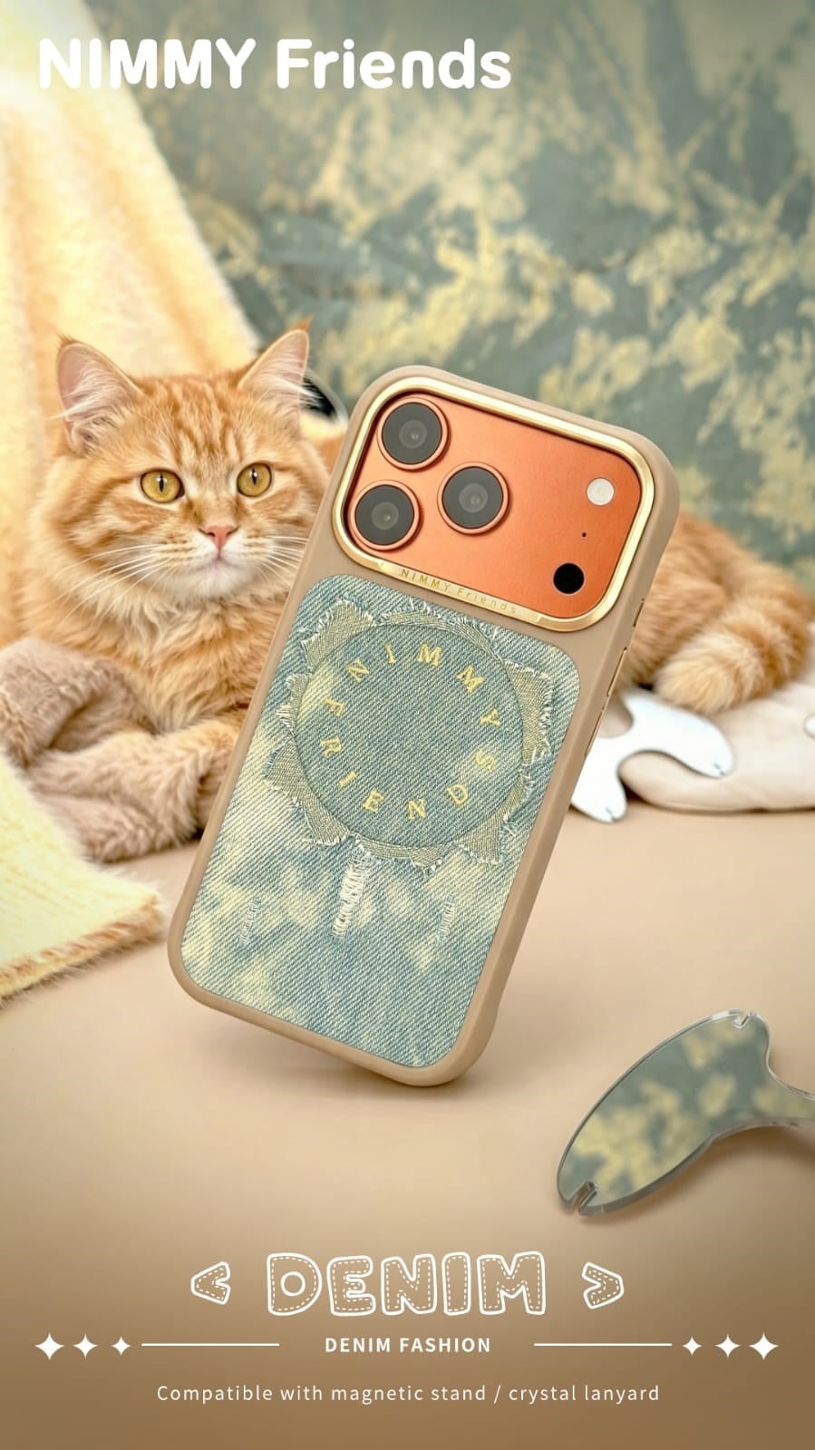 NIMMY iPhone 17 Pro Uyumlu MagSafe Özellikli Gerçek Kot Kaplamalı Metal Tuşlu Nimmy Kılıf