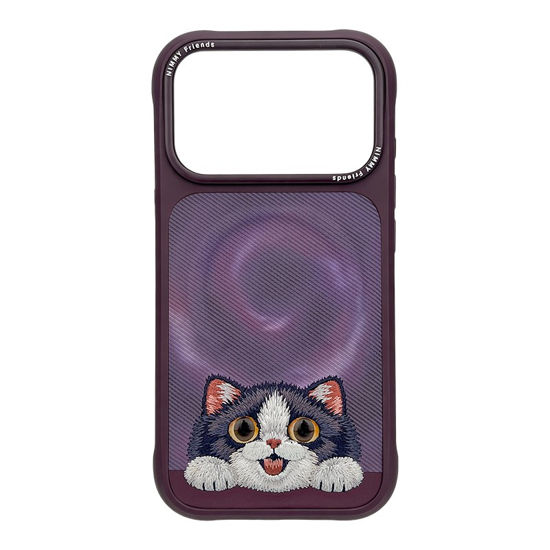 NIMMY iPhone 18 Pro Max Uyumlu Gerçek Nakış İşlemeli Kedi Desenli Nimmy Telefon Kılıfı