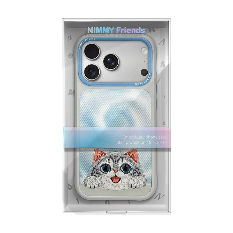 NIMMY iPhone 18 Pro Max Uyumlu Gerçek Nakış İşlemeli Kedi Desenli Nimmy Telefon Kılıfı