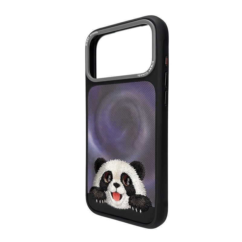 NIMMY iPhone 18 Pro Max Uyumlu Gerçek Nakış İşlemeli Panda Desenli Nimmy Telefon Kılıfı