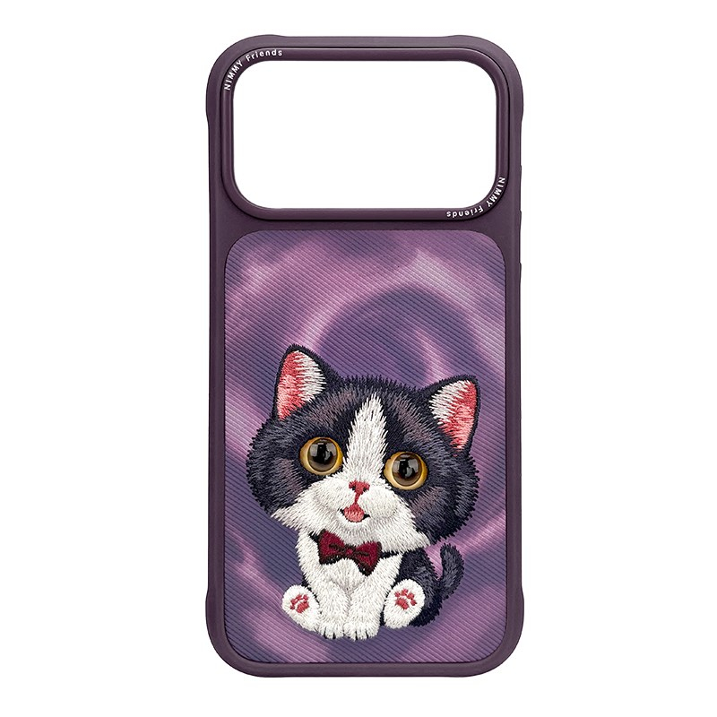 NIMMY iPhone 18 Pro Max Uyumlu Gerçek Kedi Nakış İşlemeli Nimmy Telefon Kılıfı N-XDY