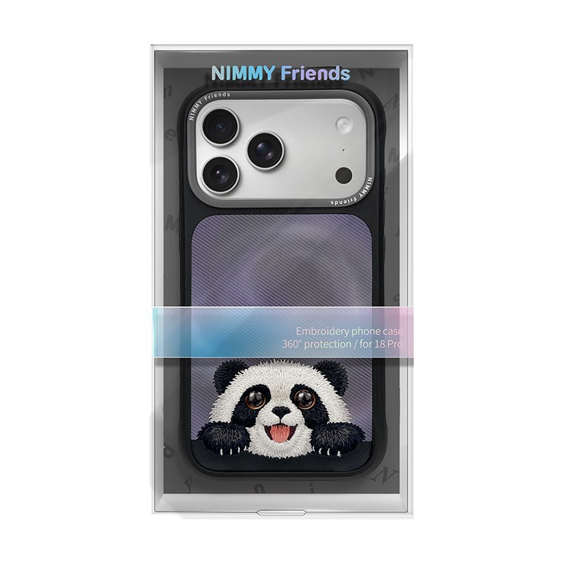 NIMMY iPhone 18 Pro Max Uyumlu Gerçek Nakış İşlemeli Panda Desenli Nimmy Telefon Kılıfı