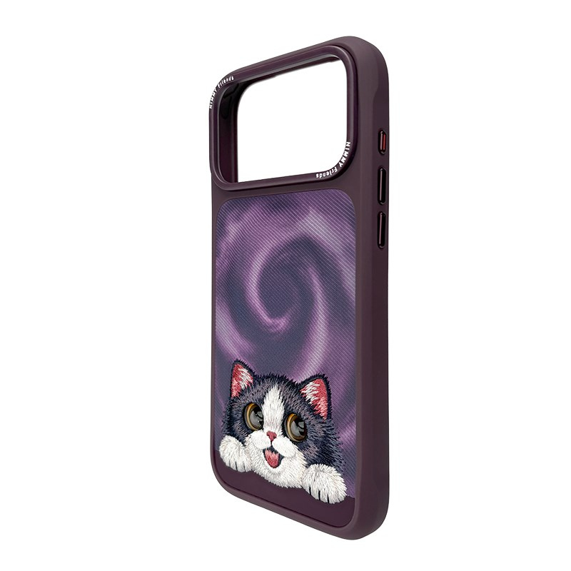 NIMMY iPhone 18 Pro Max Uyumlu Gerçek Nakış İşlemeli Kedi Desenli Nimmy Telefon Kılıfı