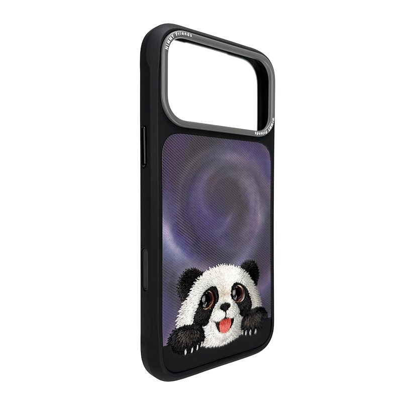 NIMMY iPhone 18 Pro Max Uyumlu Gerçek Nakış İşlemeli Panda Desenli Nimmy Telefon Kılıfı