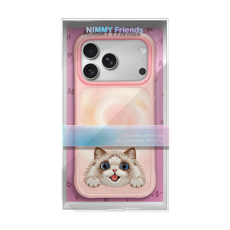 NIMMY iPhone 18 Pro Max Uyumlu Gerçek Nakış İşlemeli Kedi Desenli Nimmy Telefon Kılıfı