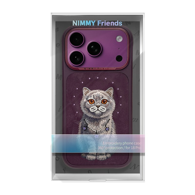 NIMMY iPhone 18 Pro Max Uyumlu MagSafe Taşlı Gerçek Gri Kedi Nakış İşlemeli Nimmy Telefon Kılıfı Özellikli  N-XYSS