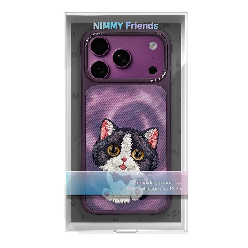 NIMMY iPhone 18 Pro Uyumlu Gerçek Kedi Nakış İşlemeli Nimmy Telefon Kılıfı N-XDY