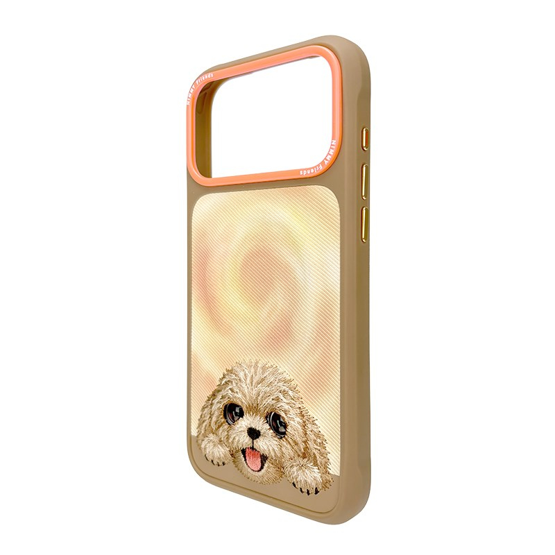 NIMMY iPhone 18 Pro Uyumlu Gerçek Nakış İşlemeli Köpek Desenli Nimmy Telefon Kılıfı