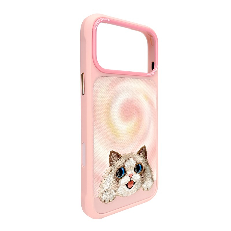 NIMMY iPhone 18 Pro Uyumlu Gerçek Nakış İşlemeli Kedi Desenli Nimmy Telefon Kılıfı
