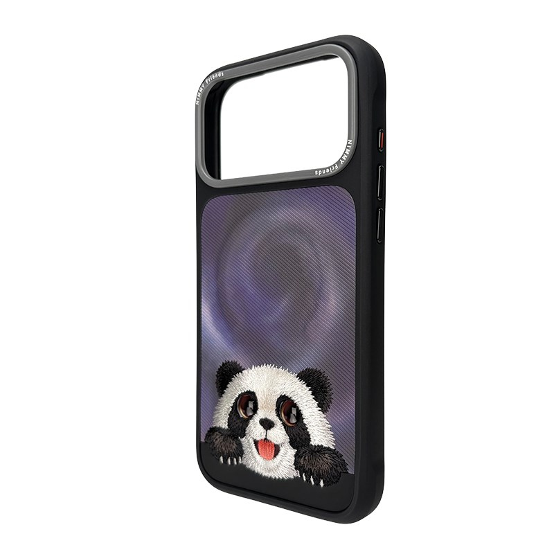 NIMMY iPhone 18 Pro Uyumlu Gerçek Nakış İşlemeli Panda Desenli Nimmy Telefon Kılıfı