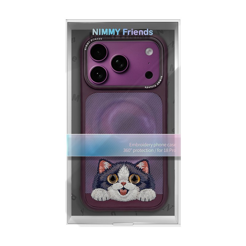 NIMMY iPhone 18 Pro Uyumlu Gerçek Nakış İşlemeli Kedi Desenli Nimmy Telefon Kılıfı