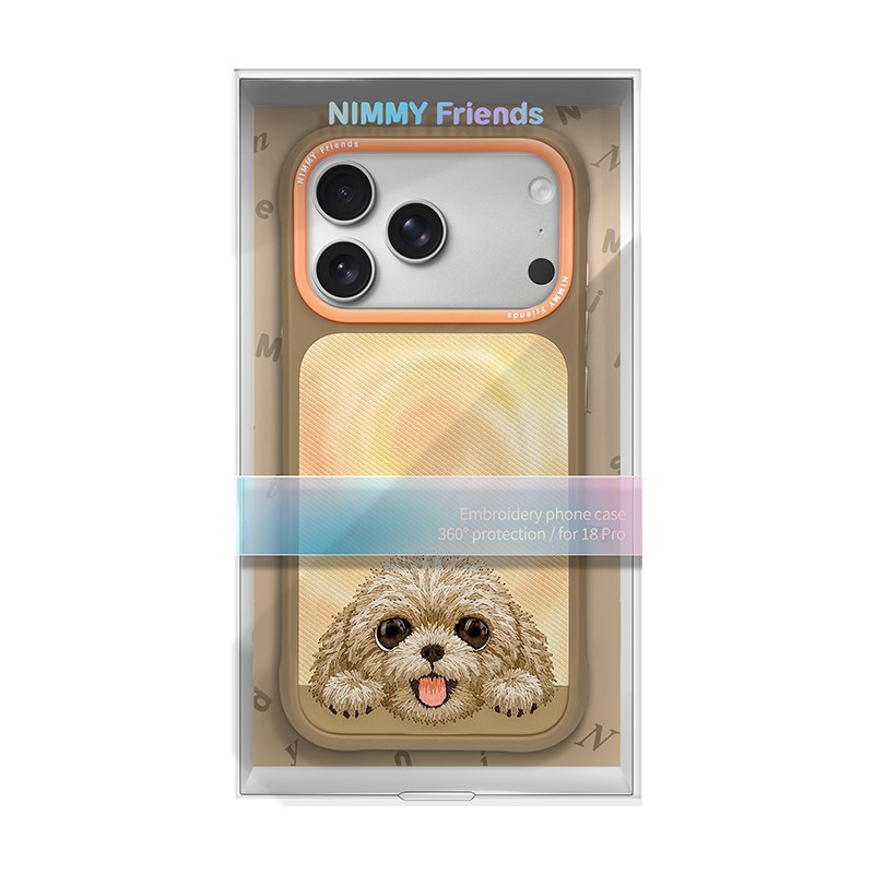 NIMMY iPhone 18 Pro Uyumlu Gerçek Nakış İşlemeli Köpek Desenli Nimmy Telefon Kılıfı