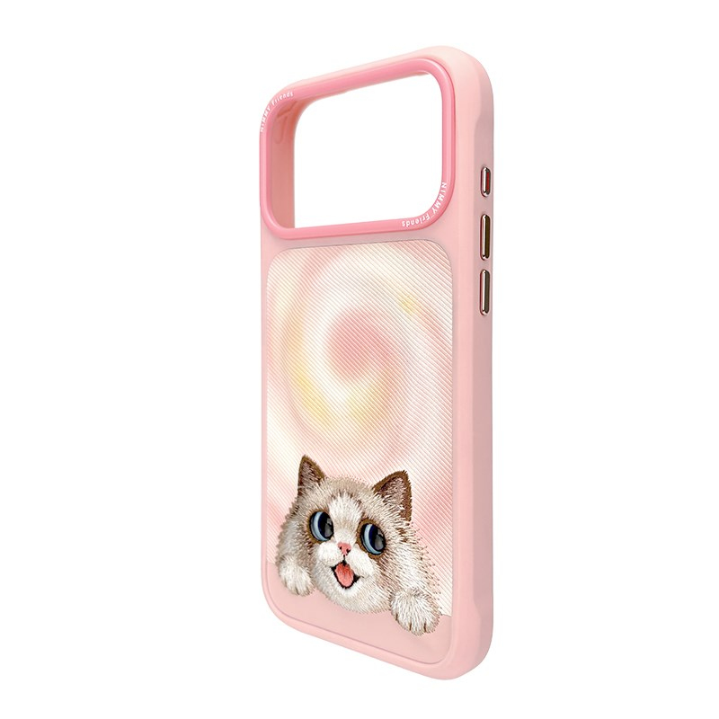NIMMY iPhone 18 Pro Uyumlu Gerçek Nakış İşlemeli Kedi Desenli Nimmy Telefon Kılıfı