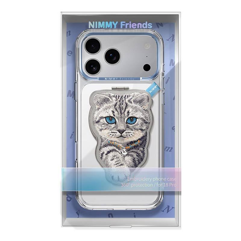 NIMMY İPhone 18 Pro Uyumlu MagSafe Özellikli | Değiştirilebilir Manyetik 3D Göz Detaylı Kedi Detaylı Standlı Nimmy Telefon Kılıfı