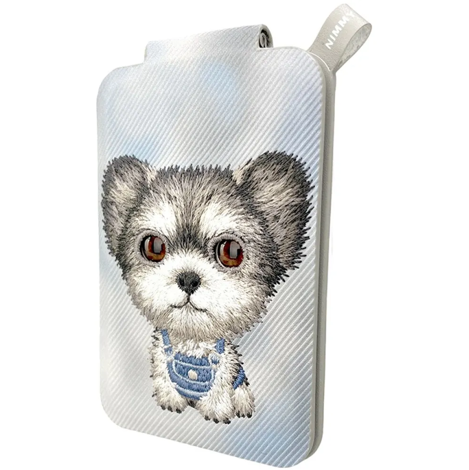 NIMMY Nimmy MagSafe Uyumlu | Değiştirilebilir Manyetik 3D Nakışlı Kolyeli Stand Ve Kartlık Mavi Yorkshire Terrier