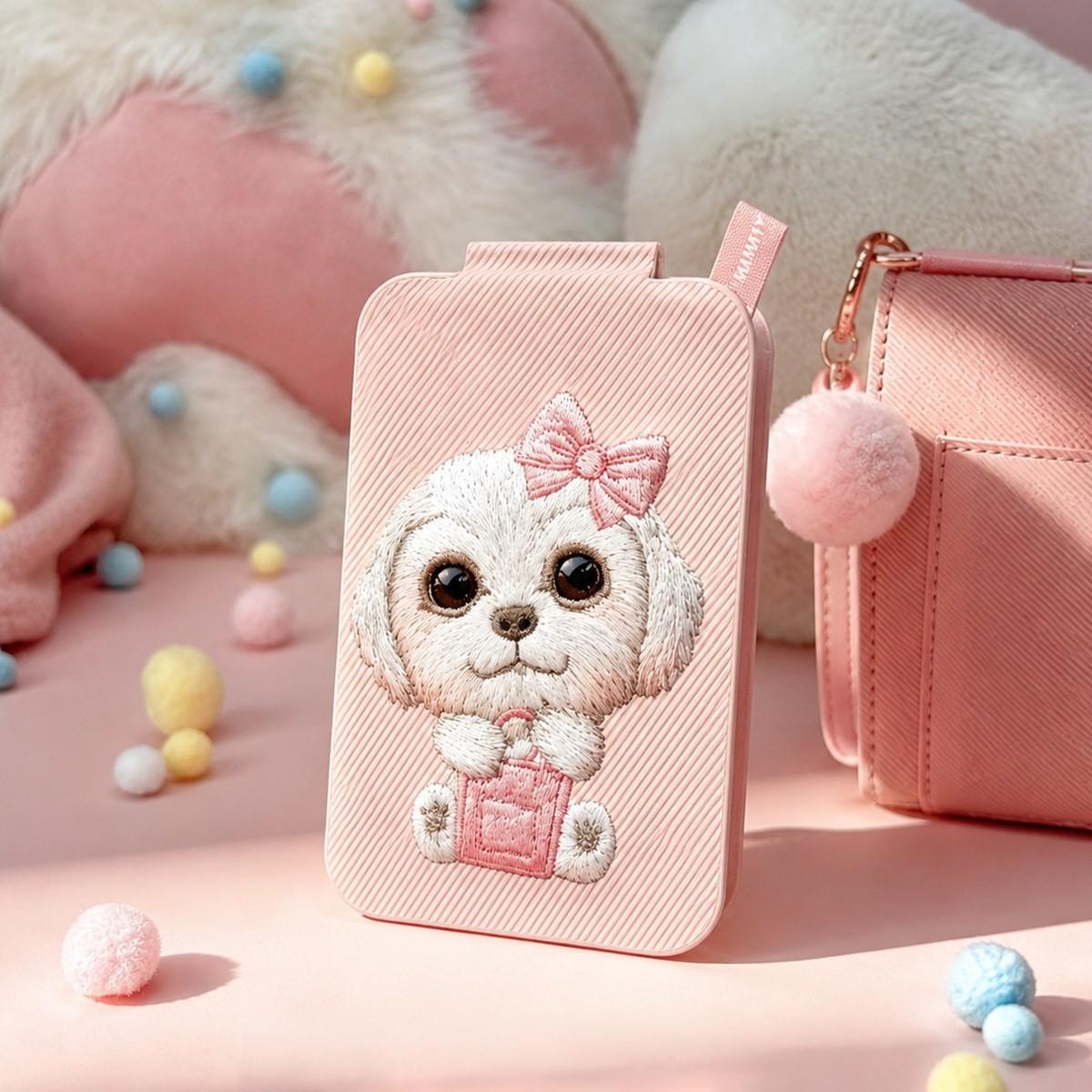 NIMMY 	Nimmy MagSafe Uyumlu | Değiştirilebilir Manyetik 3D Nakışlı Stand Ve Kartlık Pembe Köpek