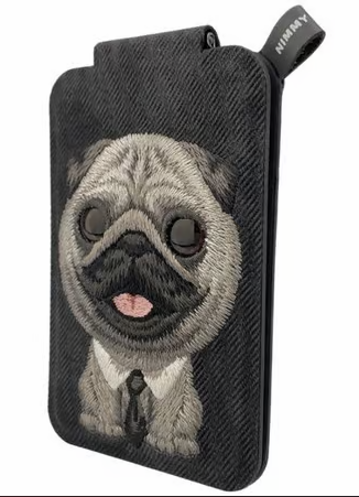 NIMMY Nimmy MagSafe Uyumlu | Değiştirilebilir Manyetik 3D Nakışlı Stand Ve Kartlık Siyah Pug