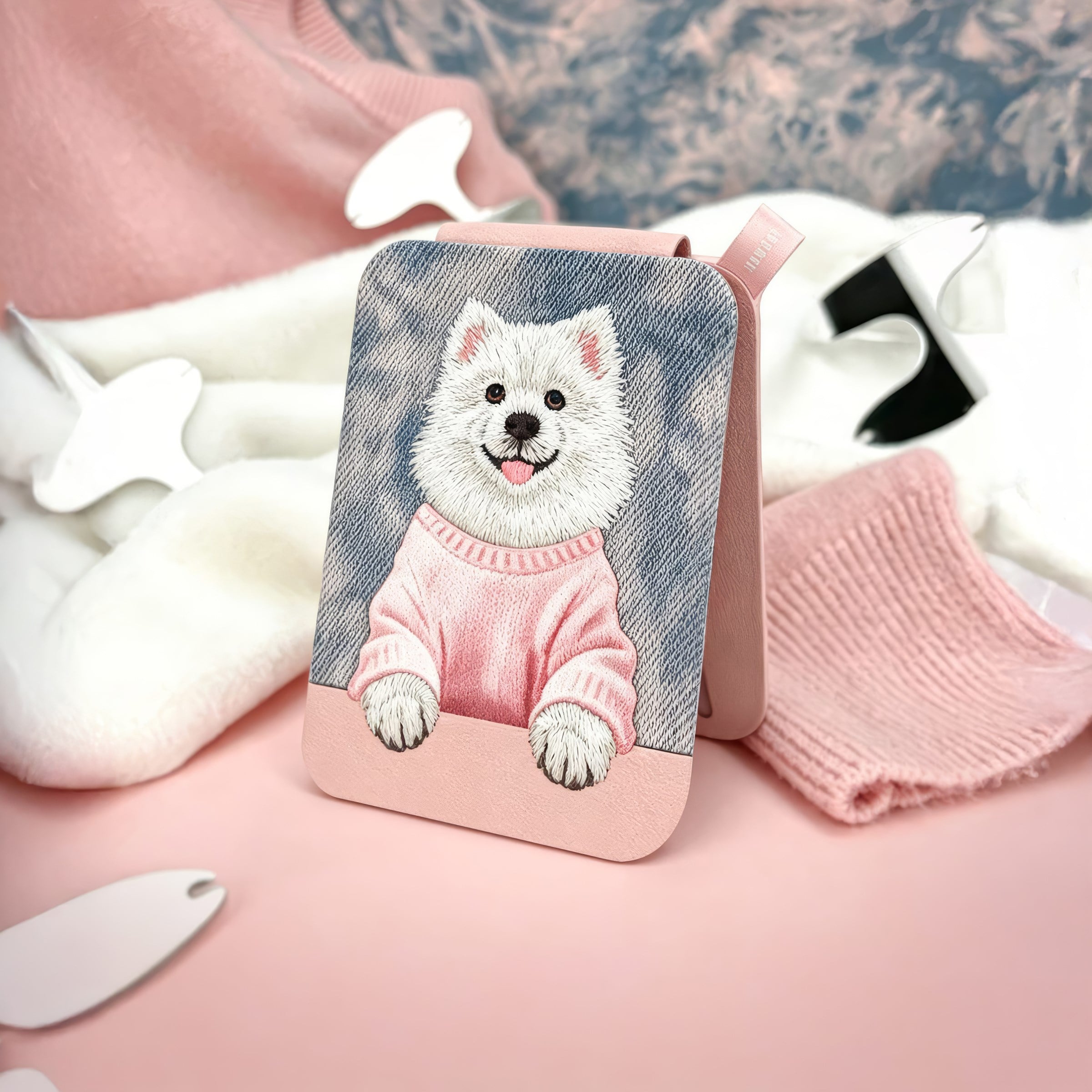 NIMMY Nimmy MagSafe Uyumlu | Değiştirilebilir Manyetik 3D Nakışlı Stand Ve Kartlık Pembe White Spitz