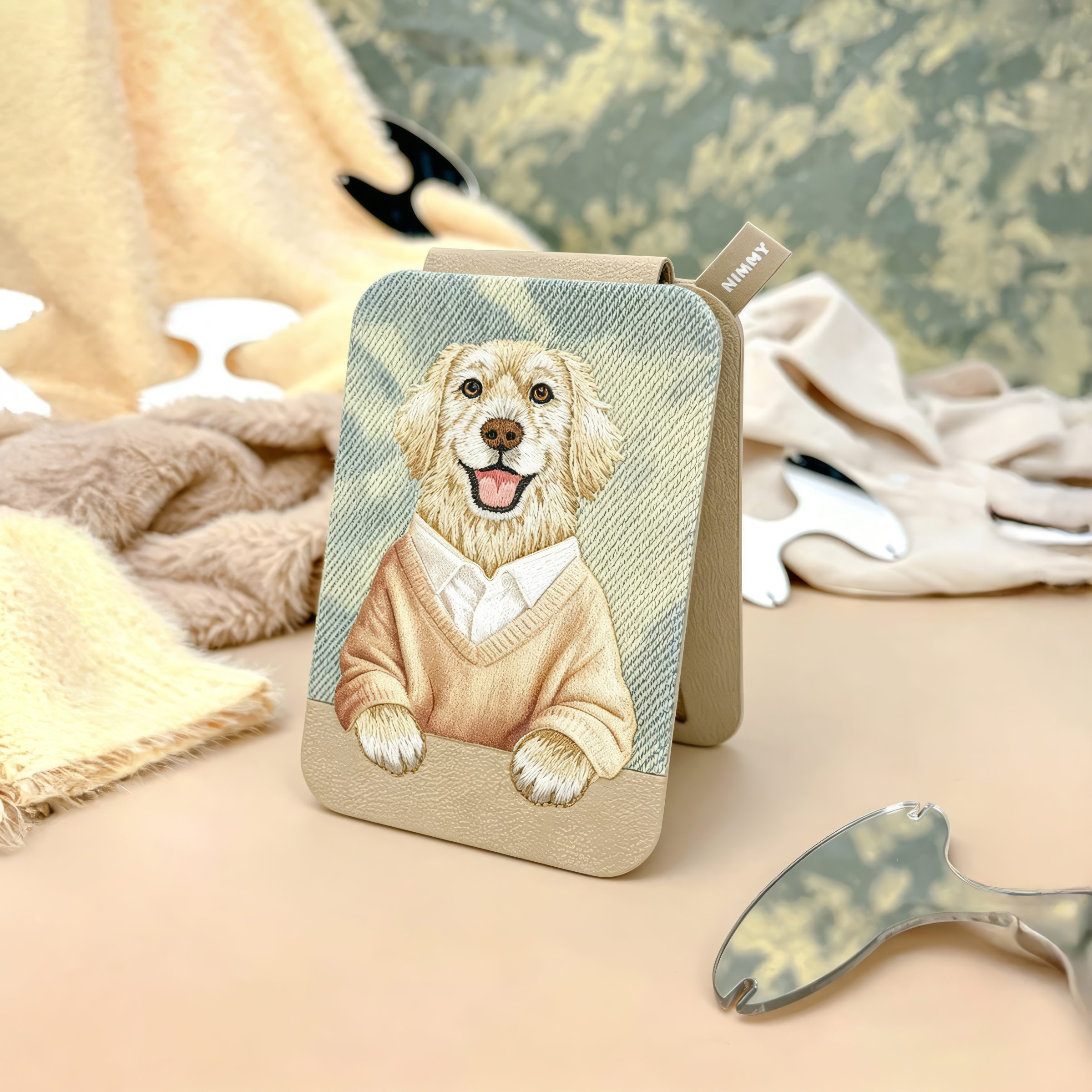 NIMMY Nimmy MagSafe Uyumlu | Değiştirilebilir Manyetik 3D Nakışlı Stand Ve Kartlık Sarı Golden Retriever