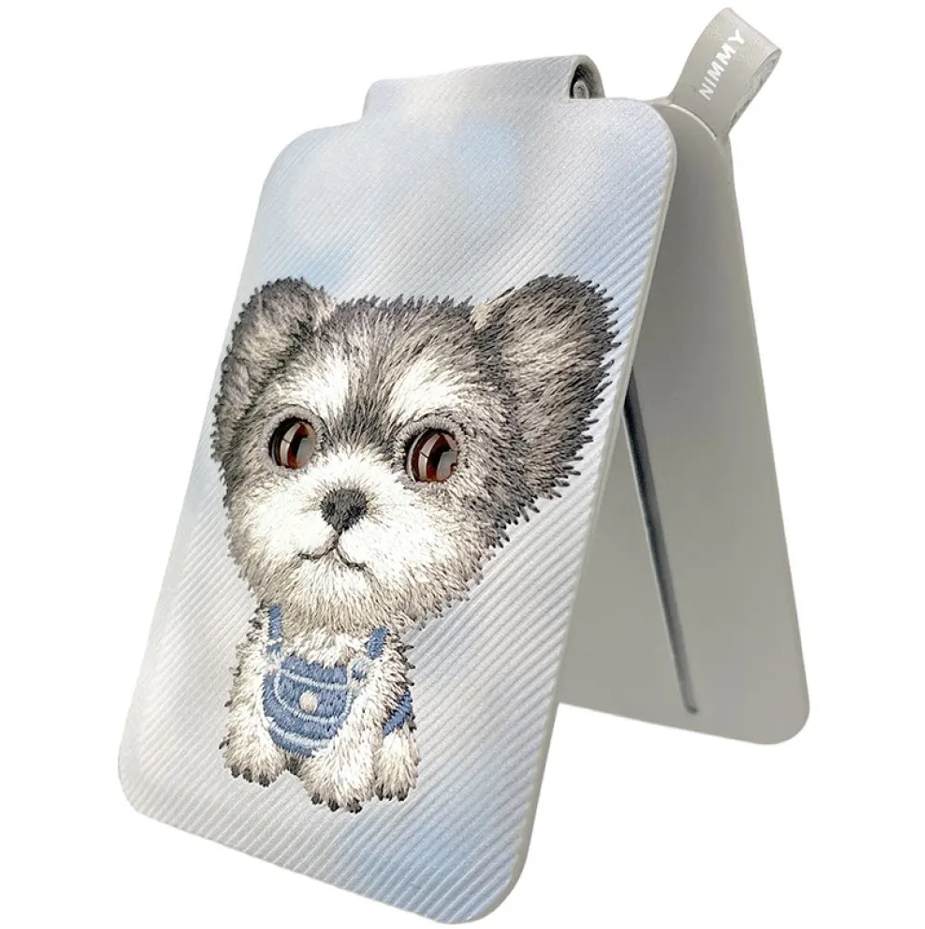 NIMMY Nimmy MagSafe Uyumlu | Değiştirilebilir Manyetik 3D Nakışlı Kolyeli Stand Ve Kartlık Mavi Yorkshire Terrier