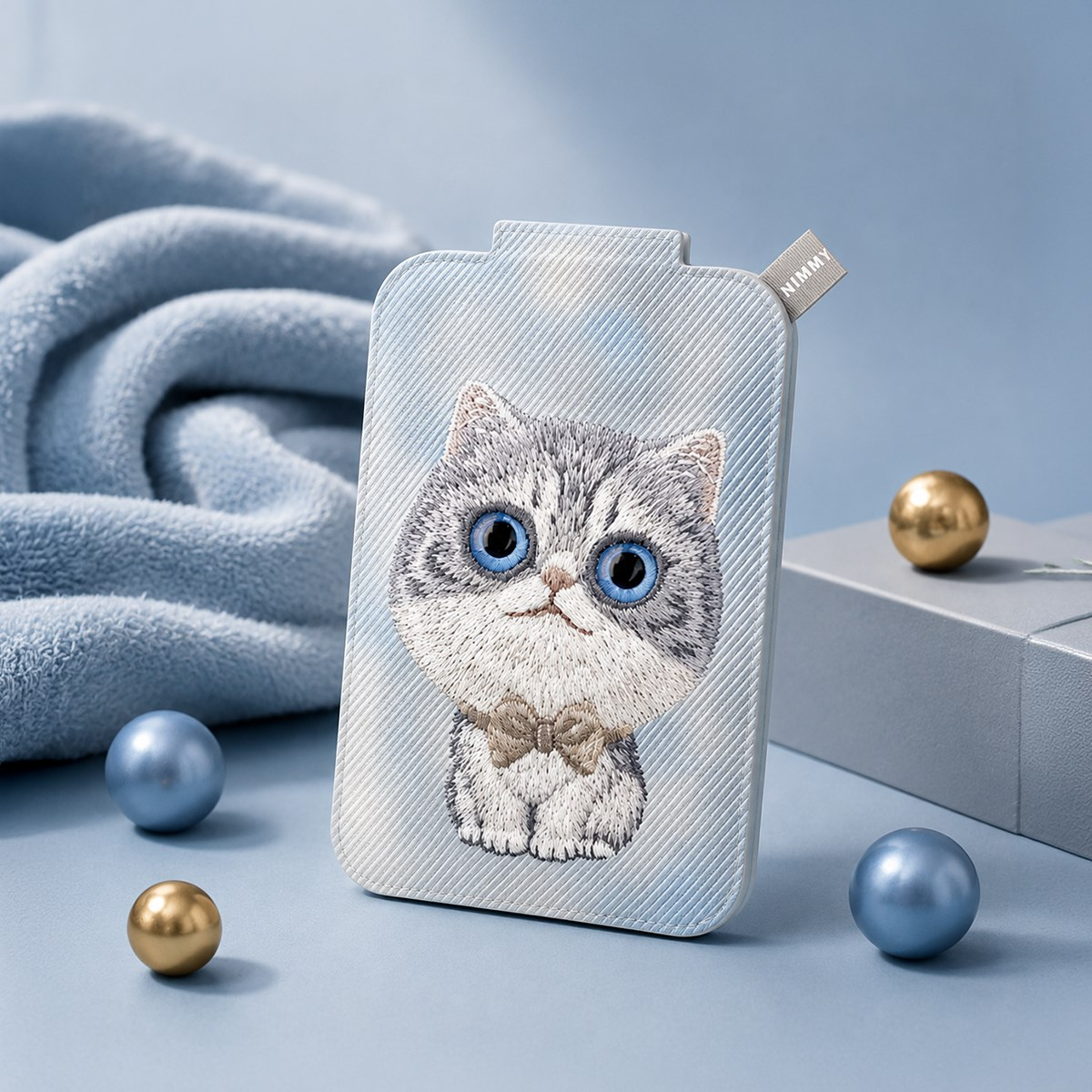 NIMMY Nimmy MagSafe Uyumlu | Değiştirilebilir Manyetik 3D Nakışlı Stand Ve Kartlık Gri Kedi