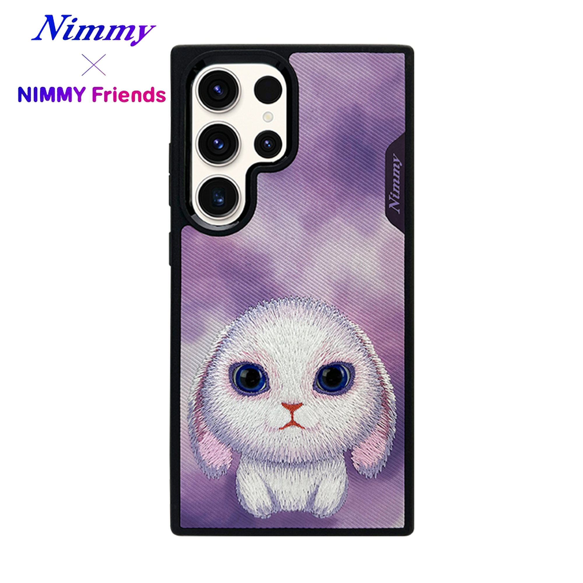NIMMY Samsung S24 Ultra 3D Kumaş Gerçek Nakış İşlemeli Göz Detaylı Big Eyes Tavşan Kılıf