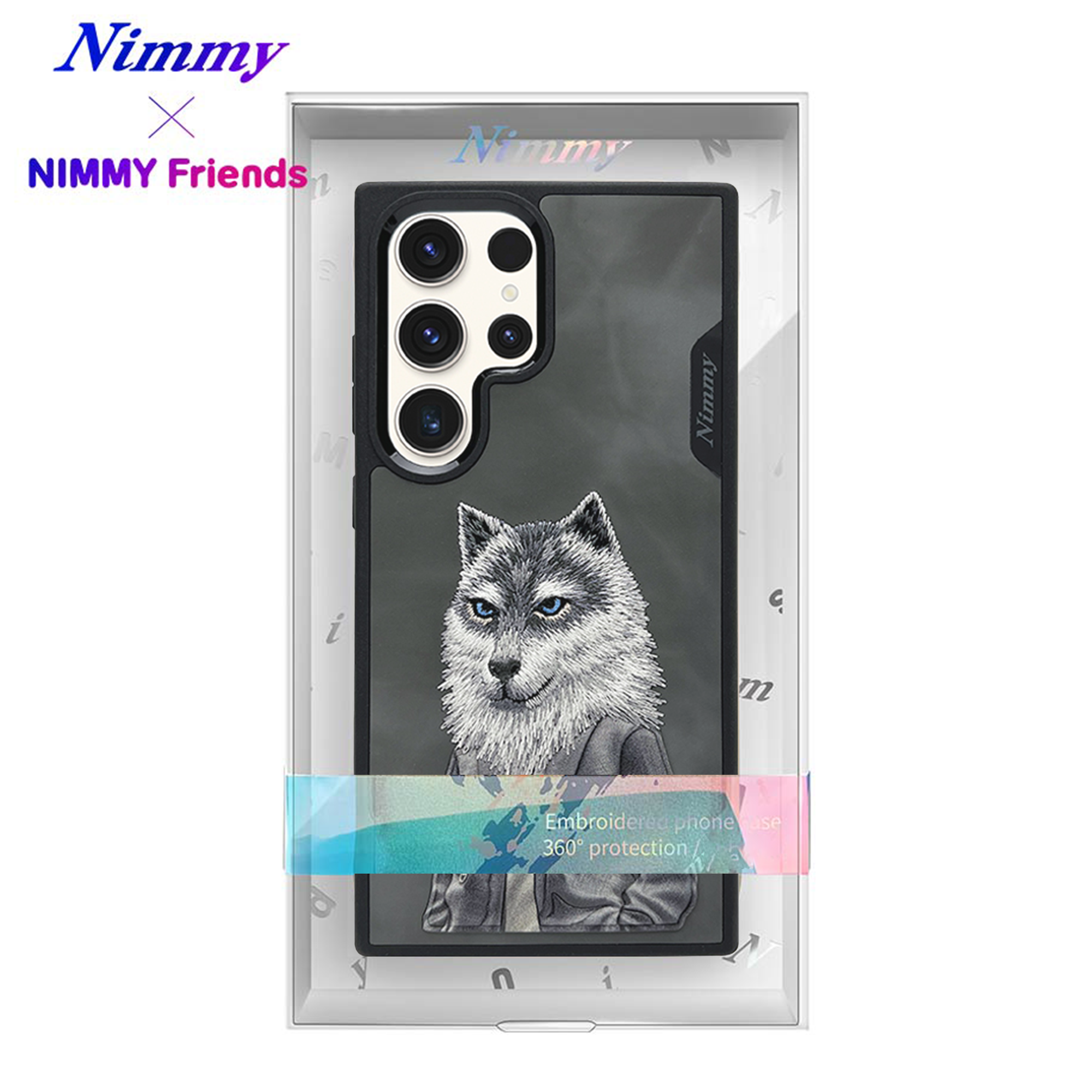 NIMMY Samsung S24 Ultra 3D Suni Deri Gerçek Nakış İşleme Kıyafet Kabartmalı Fashion Pet Kurt Kılıf