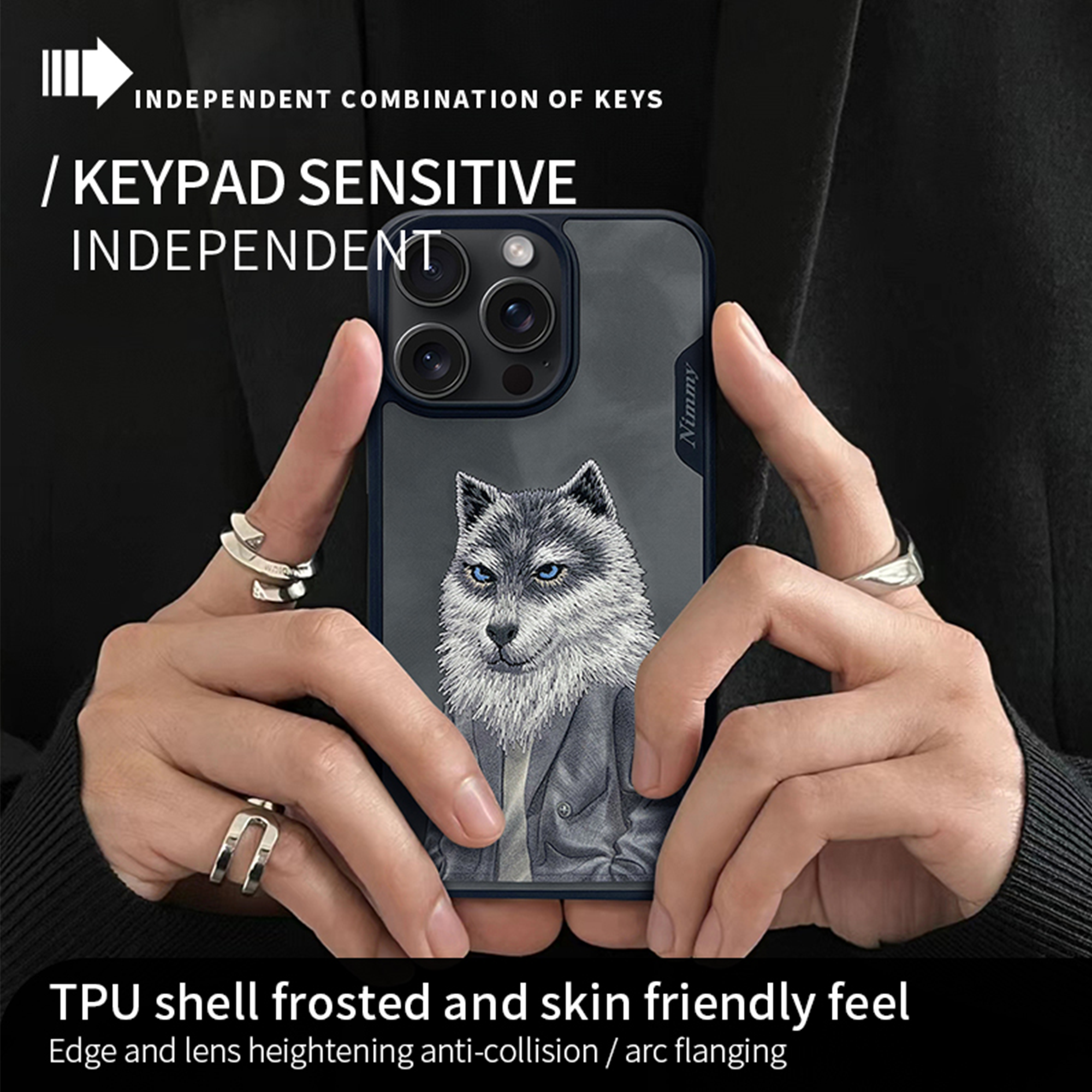 NIMMY Samsung S24 Ultra 3D Suni Deri Gerçek Nakış İşleme Kıyafet Kabartmalı Fashion Pet Kurt Kılıf