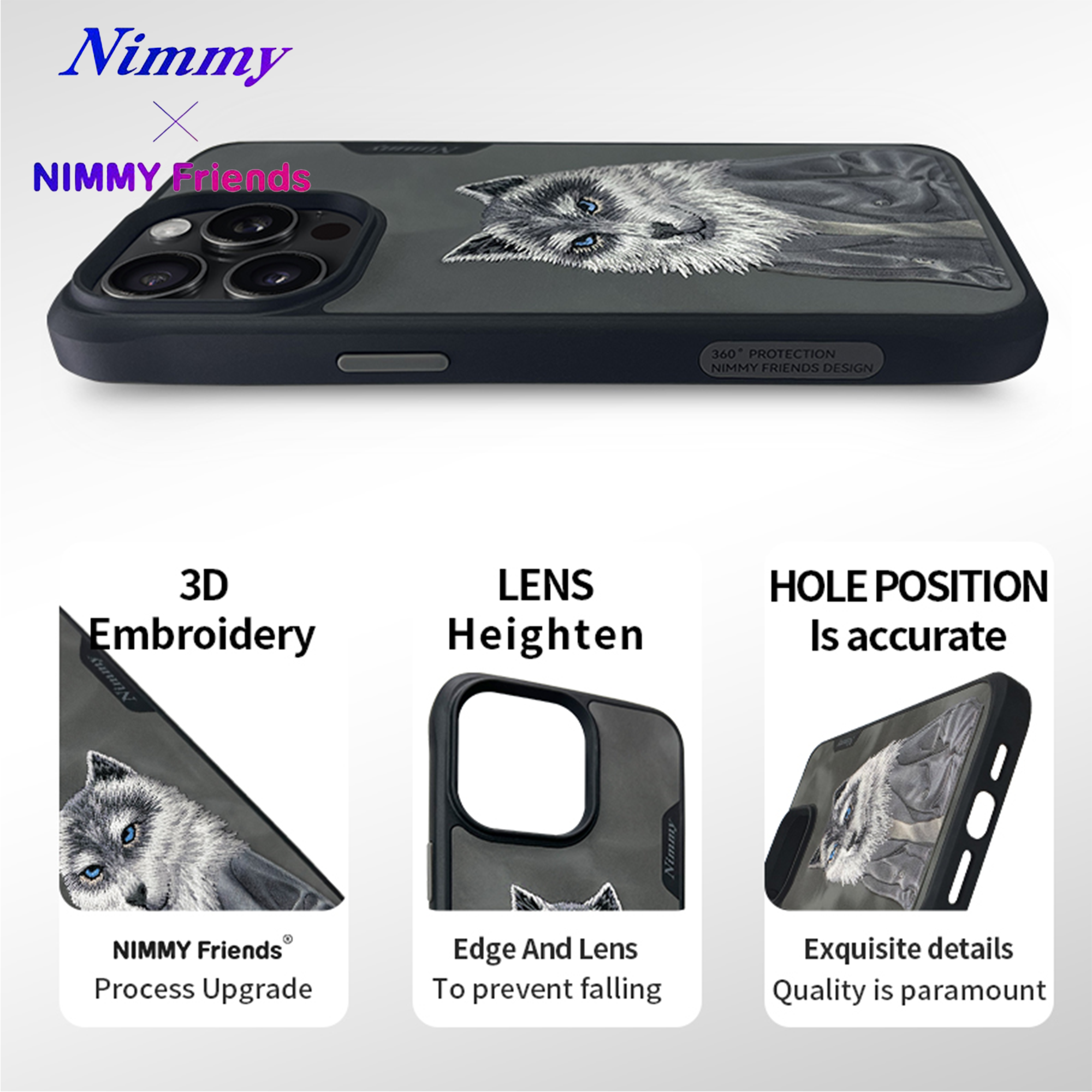 NIMMY Samsung S24 Ultra 3D Suni Deri Gerçek Nakış İşleme Kıyafet Kabartmalı Fashion Pet Kurt Kılıf