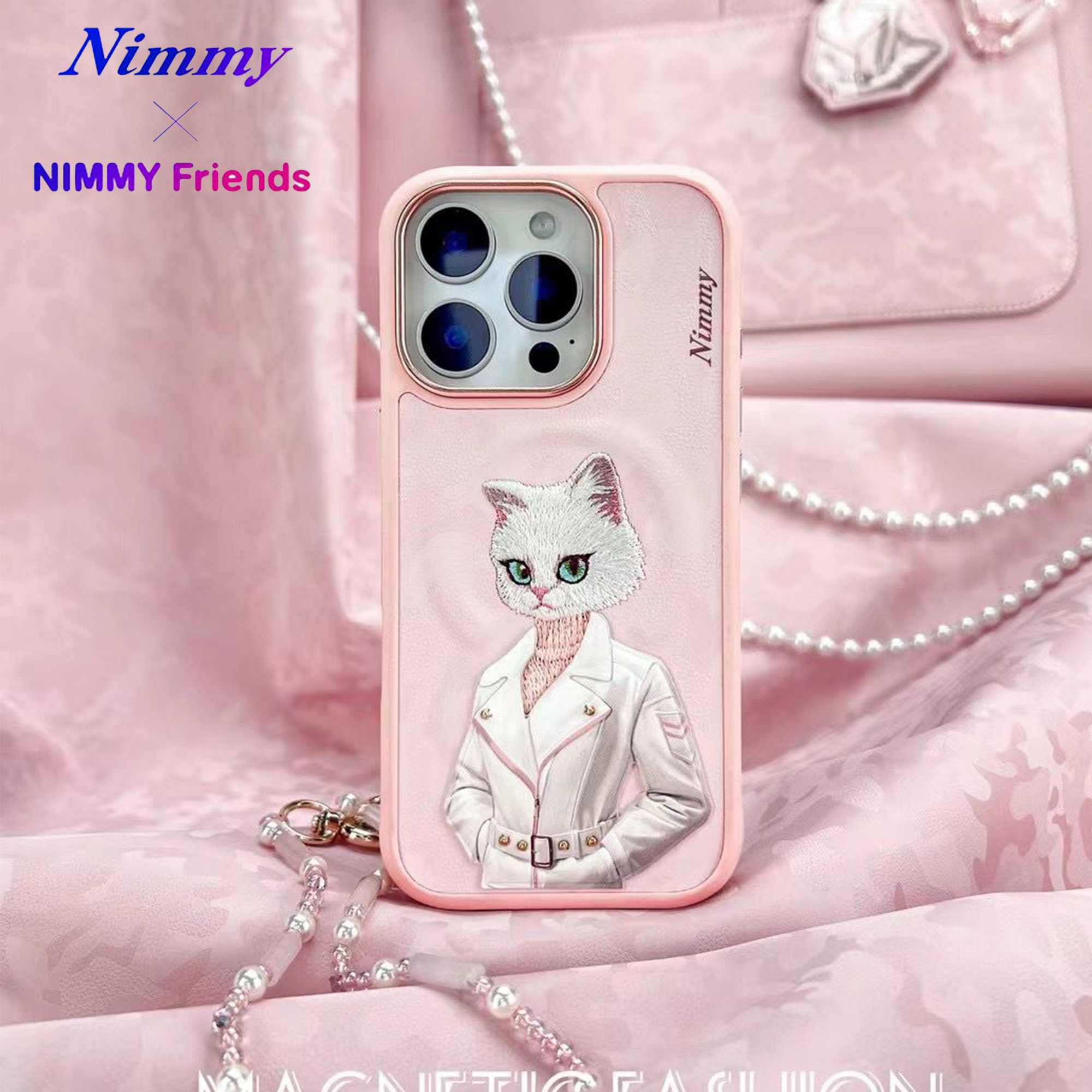 NIMMY Samsung S25 Ultra MagSafe Kablosuz Şarj Uyumlu 3D Gerçek Nakış İşleme Kabartmalı Magnetic Fashion Kedi Kılıf