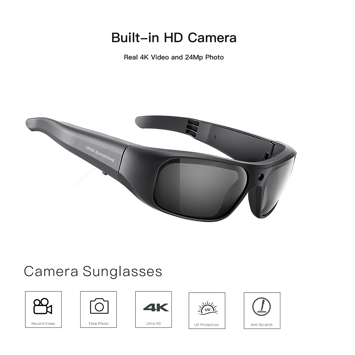 Oho SunShine Oho SunShine 628 Ultra HD 4K 128 GB Kayıt Yapabilen ve Fotoğraf Özellikli UV Korumalı Full HD Güneş  Gözlüğü