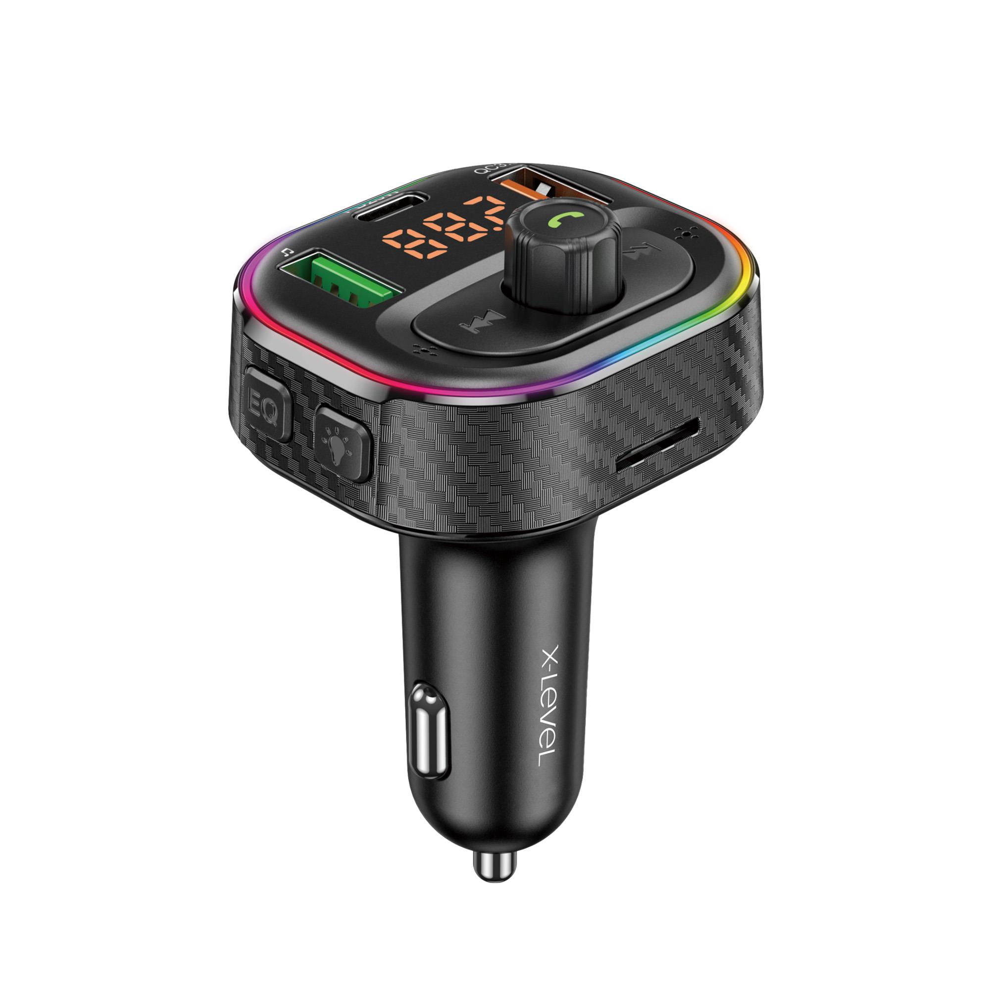 X-LEVELXC4051 Flash Bellek SD Hafıza Kartı 20W Hızlı Fast PD Şarj Destekli Led Işıklı Mikrofonlu Araç içi FM Transmitter