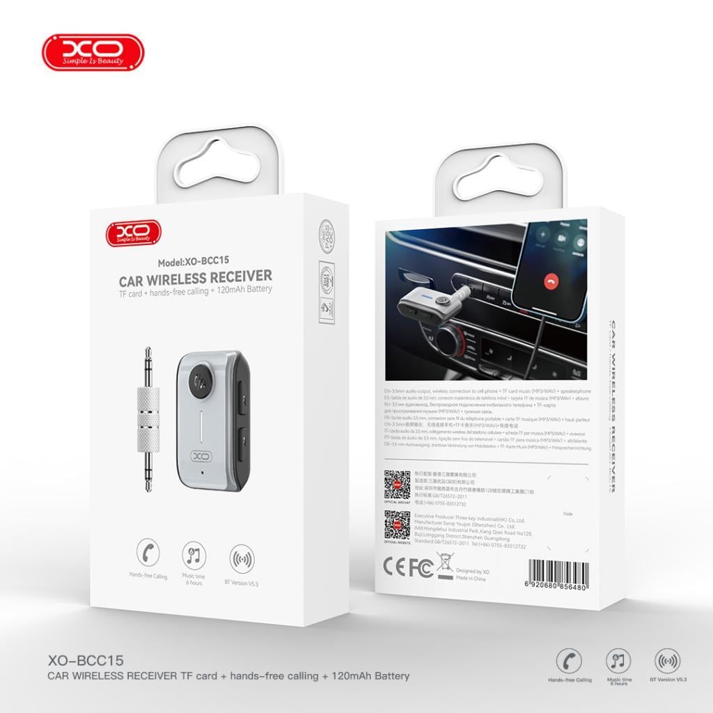 XO BCC15 3.5mm Aux Ses Çıkışı Kablosuz Müzik 120 mAh Batarya Araç Bluetooth Verici