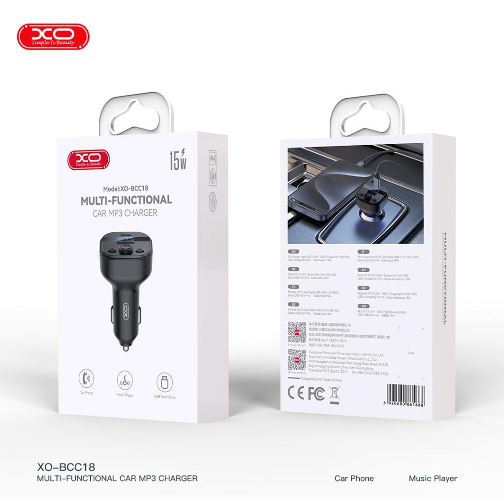 XO BCC18 15W USB-A Çıkışlı Araç İçi Mp3 Çakmaklık Şarj Aleti Adaptör