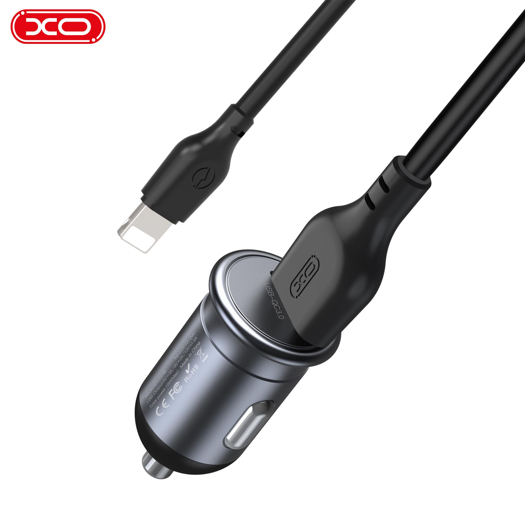 XO CC46 18W QC 3.0 PD Fast Hızlı USB-A Çıkışlı TYPE-C (USB-C) Kablolu Araç içi Şarj Aleti Adapötür Set