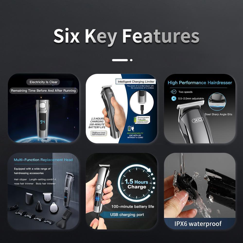 XO CF30 IPX6 Yıkanabilir Multi Fonksiyonlu 6in1 Şarjlı Saç Sakal Kesme Makinası
