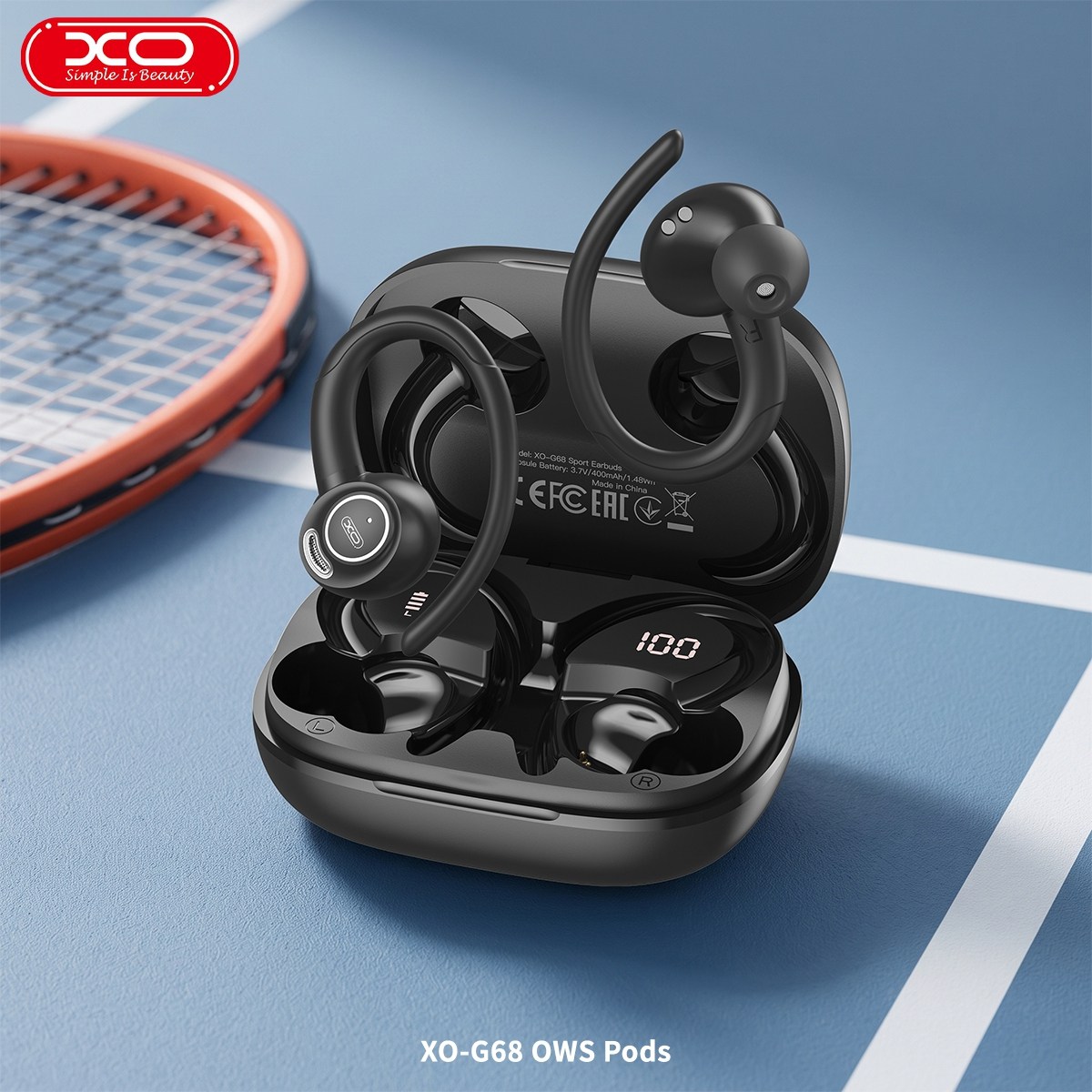 XO G68 Sport Earbuds With Ear Hook LED Ekranlı Kulak Kancalı Kablosuz Spor Kulaklığı