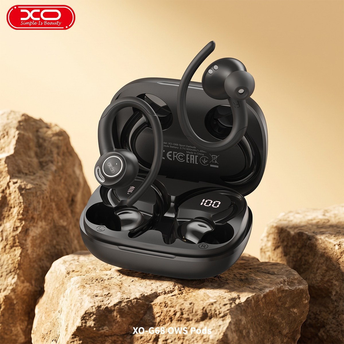 XO G68 Sport Earbuds With Ear Hook LED Ekranlı Kulak Kancalı Kablosuz Spor Kulaklığı