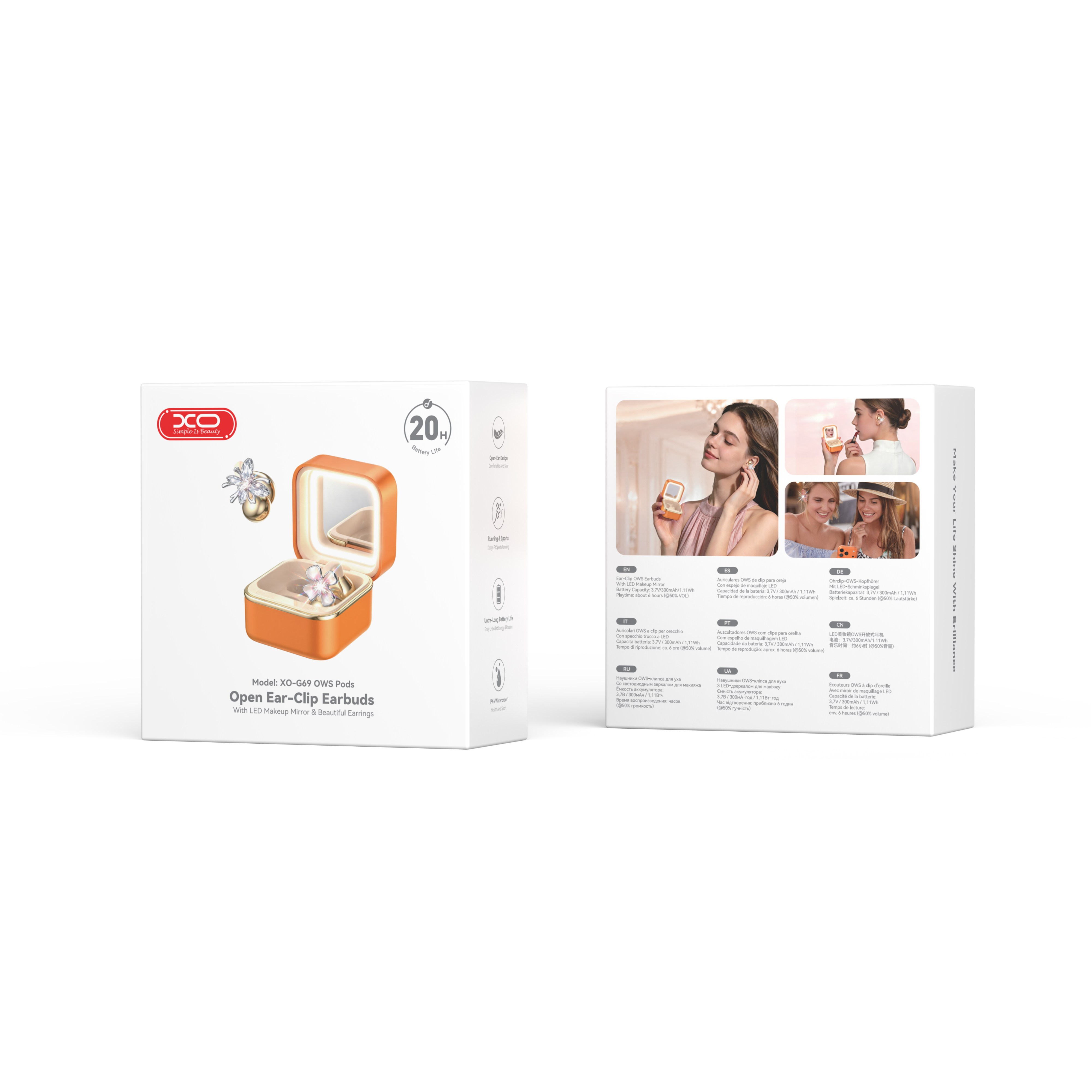 XO G69 Diamond Ring OWS Kulak Klipsli Bluetooth Kulaklık – Işıklı Makyaj Aynalı ve Takı Aksesuarlı