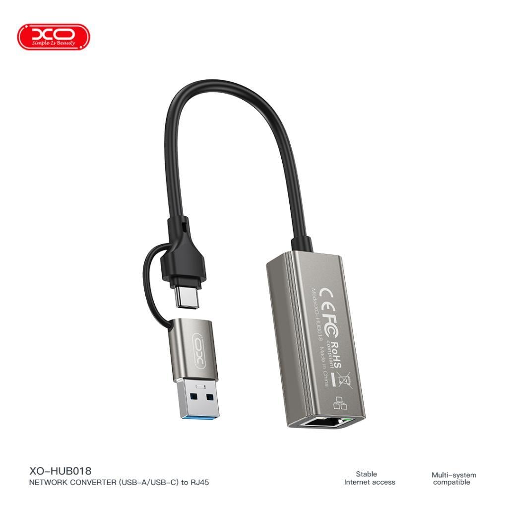 XO HUB018 Usb/Type-C To RJ45 Network Dönüştürücü