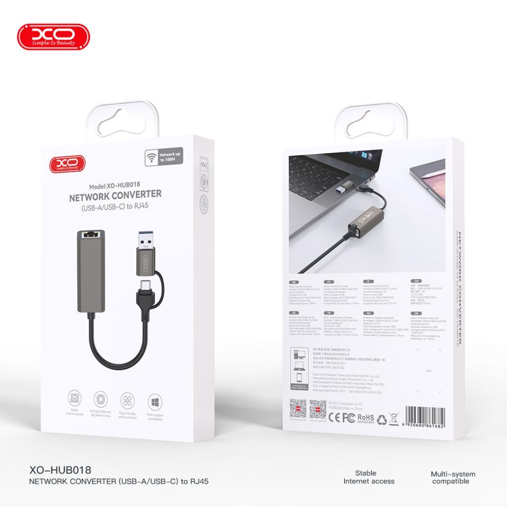 XO HUB018 Usb/Type-C To RJ45 Network Dönüştürücü