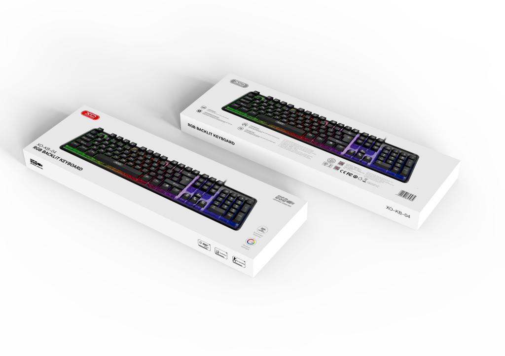 XO KB-04 RGB Led Işıklı Sessiz Tuşlu Gamer Usb Kablolu Klavye