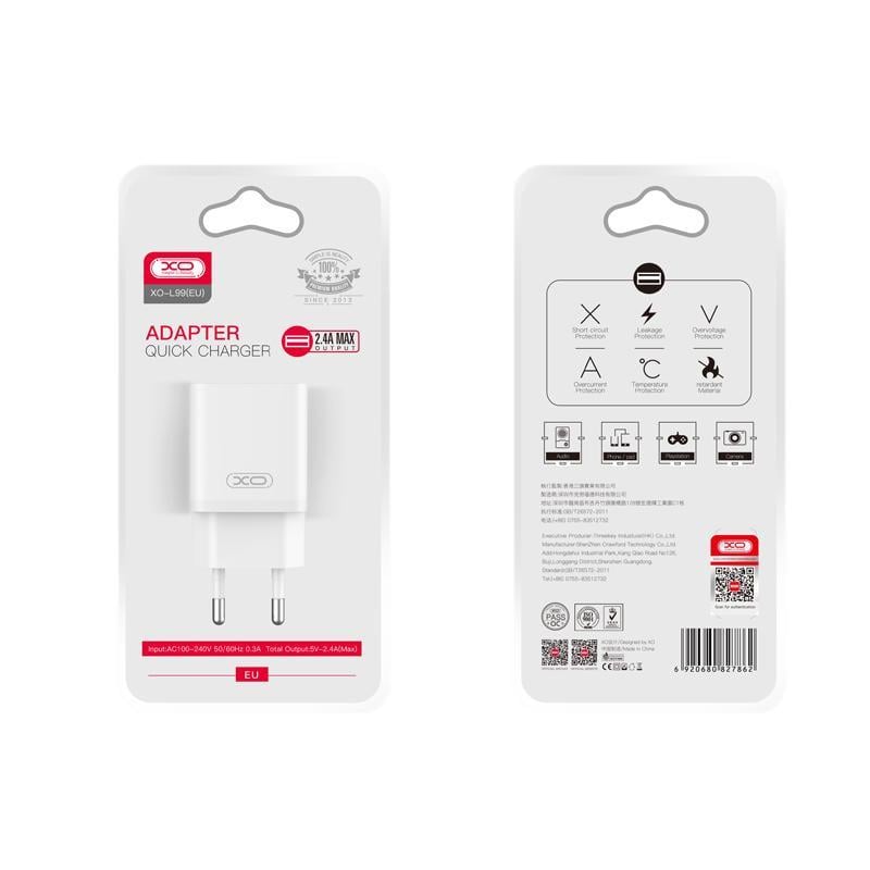XO L99 Usb-A Çıkışlı Şarj Başlıklı Lightning Kablolu Fast Hızlı Duvar Tipi Şarj Aleti Seti