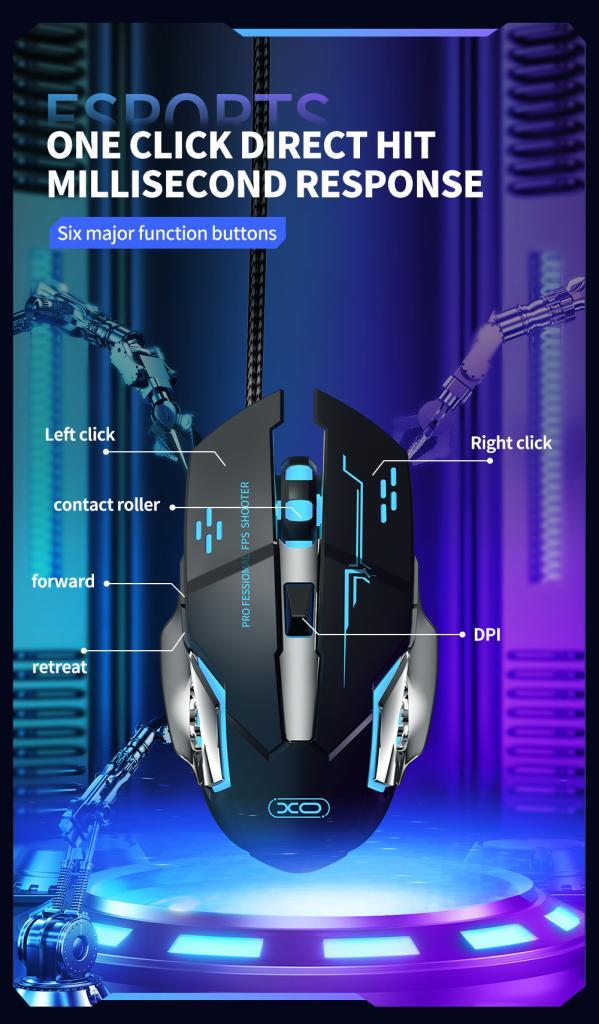 XO M10 Metalik Kaplamalı Kablolu Optik Mouse