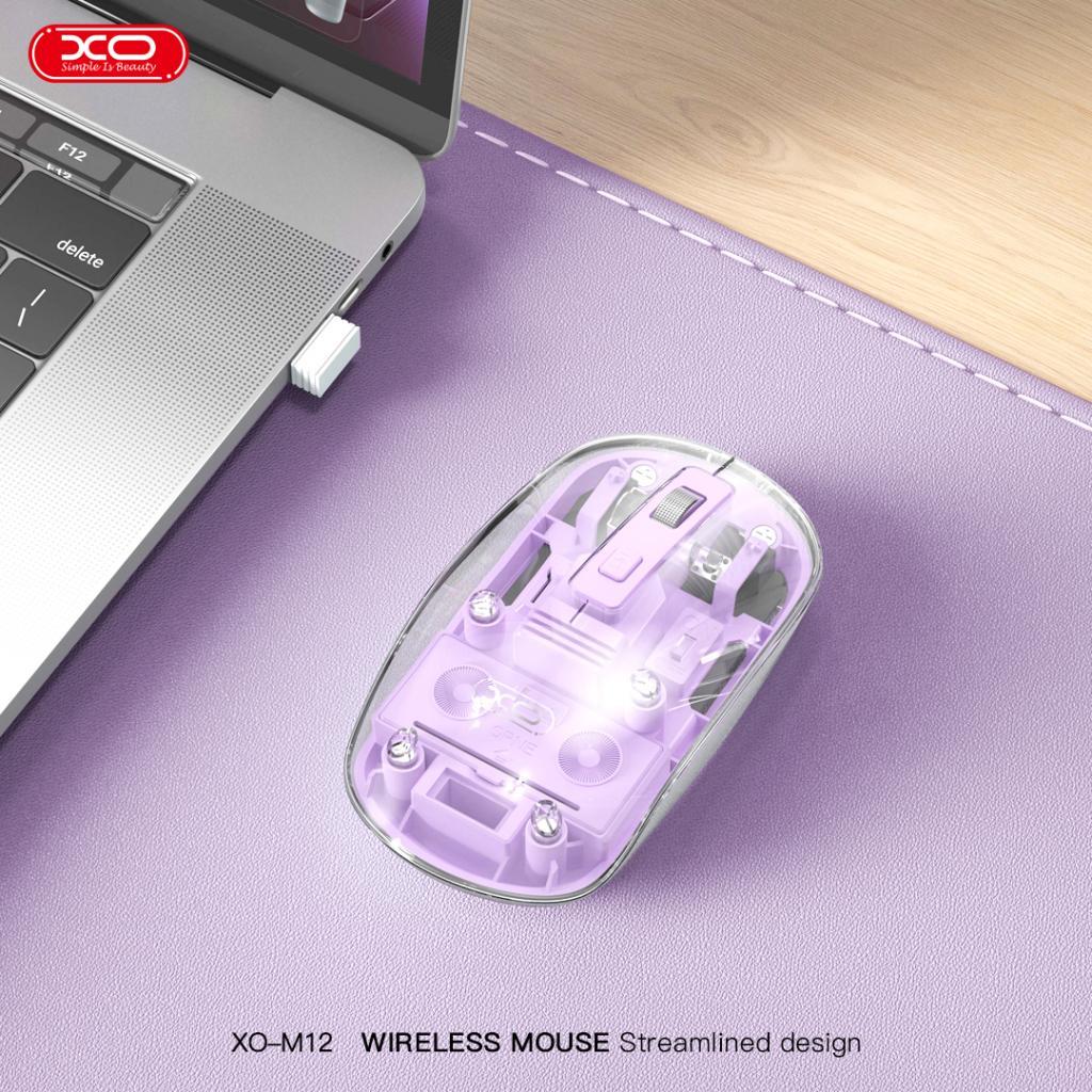 XO M12  Bt+2.4G USB İSO 9001 Serfitikalı Rahat Kullanabilir Şeffaf Kablosuz Mouse