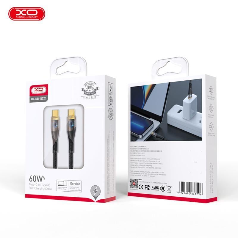 XO NB-Q223B Type-C To Type-C 60W  Fast Hızlı Metal Uçlu Android Iphone Uyumlu Data Veri Şarj Kablosu
