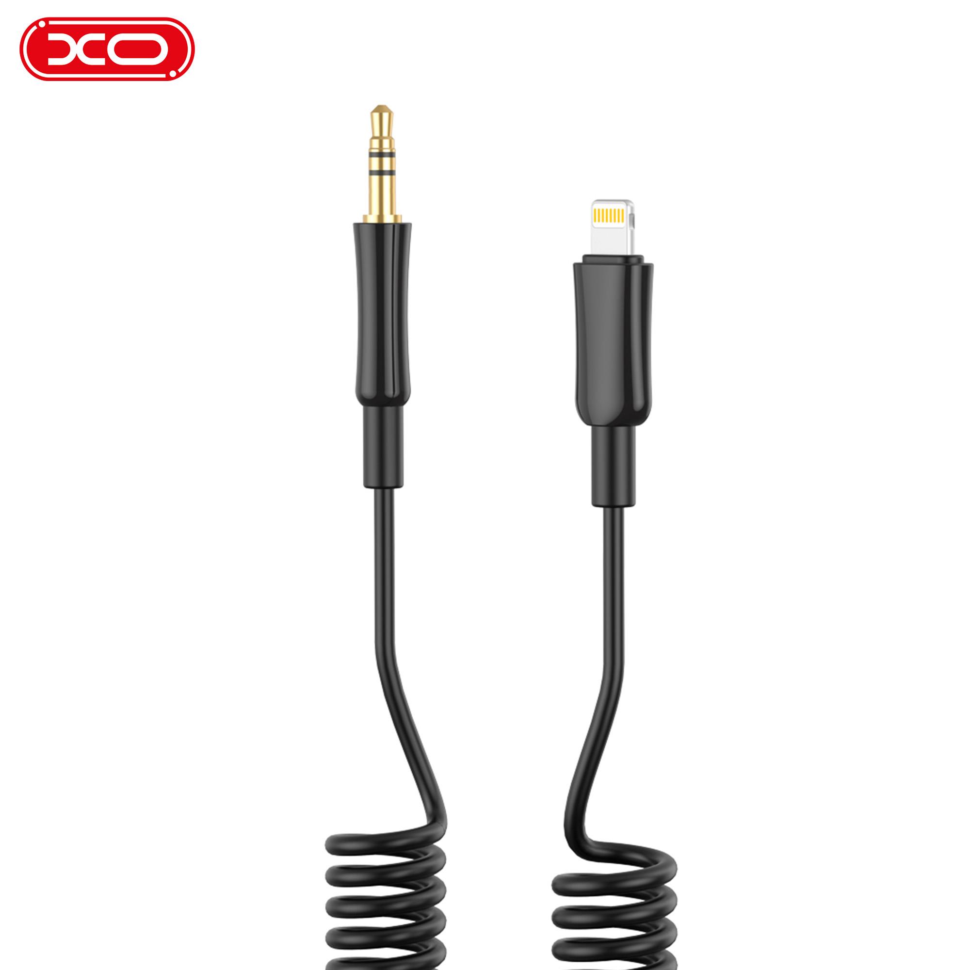 XO NB-R255A Lightning to 3.5 mm Jack Aux Altın Uç Spiral Silikon Ses Aktarım Kablosu